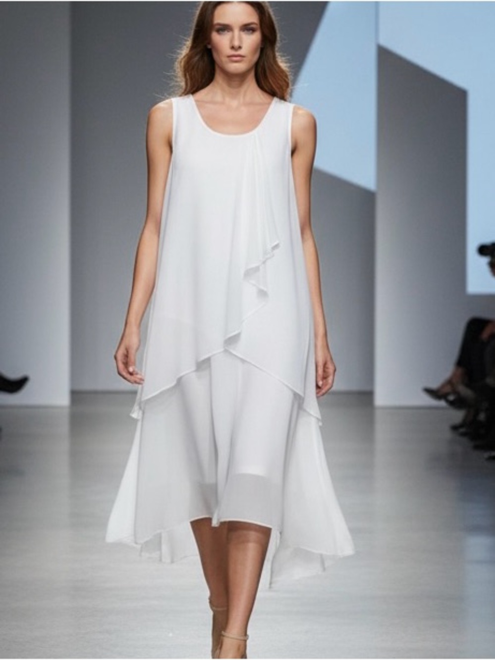 White Double Layer Sleeveless Dress - Size S - Rayon